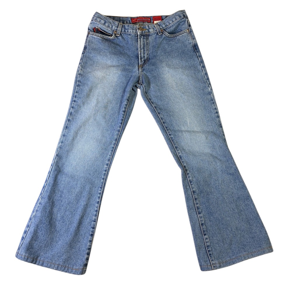 Vintage Y2K Hot Kiss Glitter Jeans Size 7 Wide Leg Flare Lip Pocket USA Made